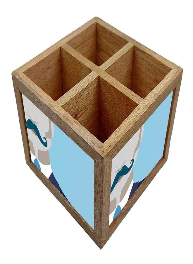 Nutcase Wooden Cutlery Stand Holder Silverware Caddy Spoons Forks Knives Organizer for Dining Table & Kitchen -Made in India-Spoons NOT Included - Hipster Man - Image 3