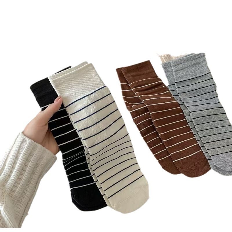 Contrast Stripe Womens Autumn Winter Versatile Korean Tube Socks Light gray - Image 3