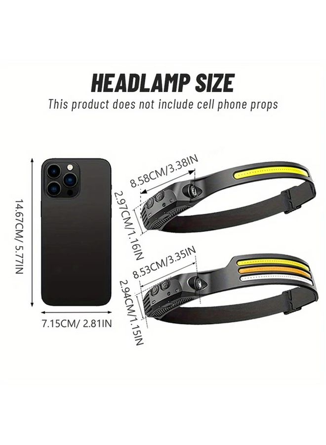 مصباح أمامي يعمل بالحركة وقابل لإعادة الشحن عبر USB مع 1 LED COB ساطع للتخييم والمشي لمسافات طويلة والعمل - Image 3