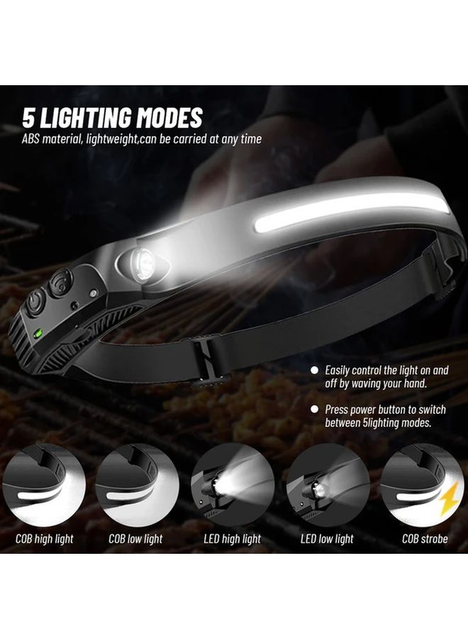 مصباح أمامي يعمل بالحركة وقابل لإعادة الشحن عبر USB مع 1 LED COB ساطع للتخييم والمشي لمسافات طويلة والعمل - Image 5