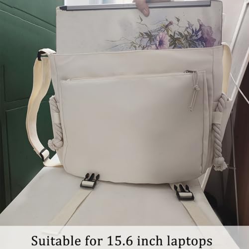 INSHERE Aesthetic Crossbody Bag, 15.6 Inch laptop messenger bag for women, Cute Shoulder Bag with Cute Pins and Ornament White - Image 5