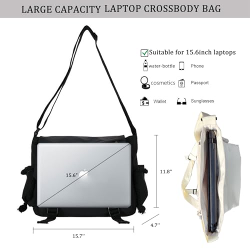 INSHERE Aesthetic Crossbody Bag, 15.6 Inch laptop messenger bag for women, Cute Shoulder Bag with Cute Pins and Ornament White - Image 2