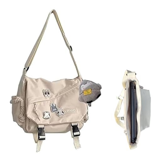 INSHERE Aesthetic Crossbody Bag, 15.6 Inch laptop messenger bag for women, Cute Shoulder Bag with Cute Pins and Ornament White - Image 1
