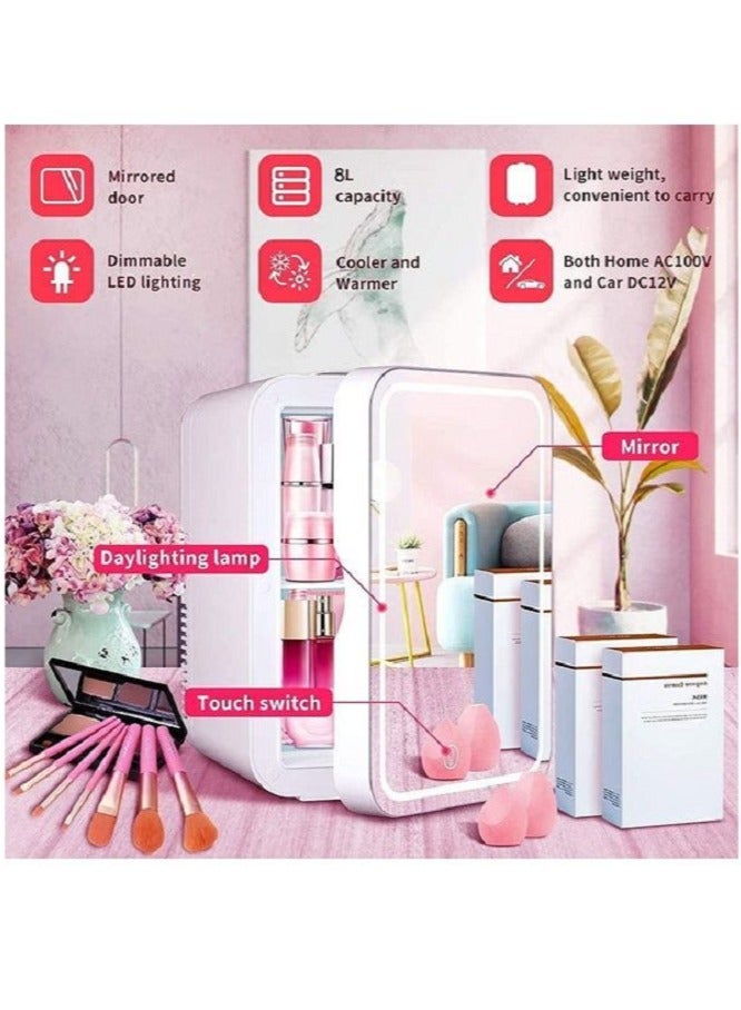 Arabest Portable 8L Mini Makeup Fridge with LED Light Mirror Cosmetic Storage Cooler and Warmer Freezer - Image 4