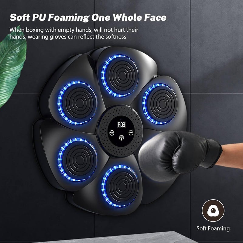 CBEX Music Boxing Machine for Home Gym, 9 Adjustable Speed Levels, Punch-Free Wall-Mounted Design, Bluetooth Speaker & Soft PU Material (Black) with Black Boxing Gloves - Image 3