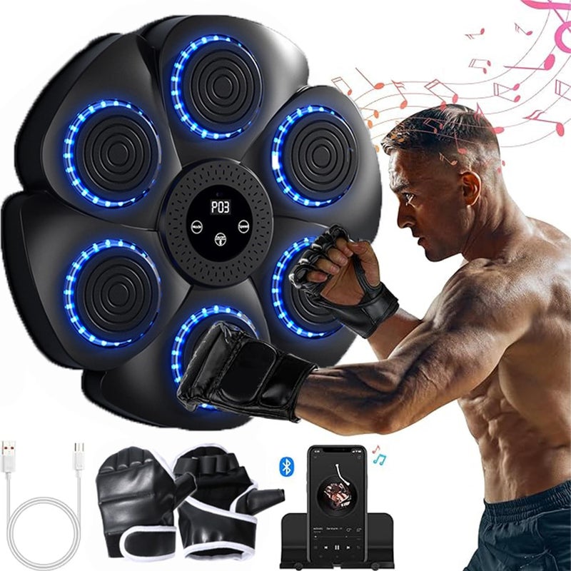 CBEX Music Boxing Machine for Home Gym, 9 Adjustable Speed Levels, Punch-Free Wall-Mounted Design, Bluetooth Speaker & Soft PU Material (Black) with Black Boxing Gloves - Image 1