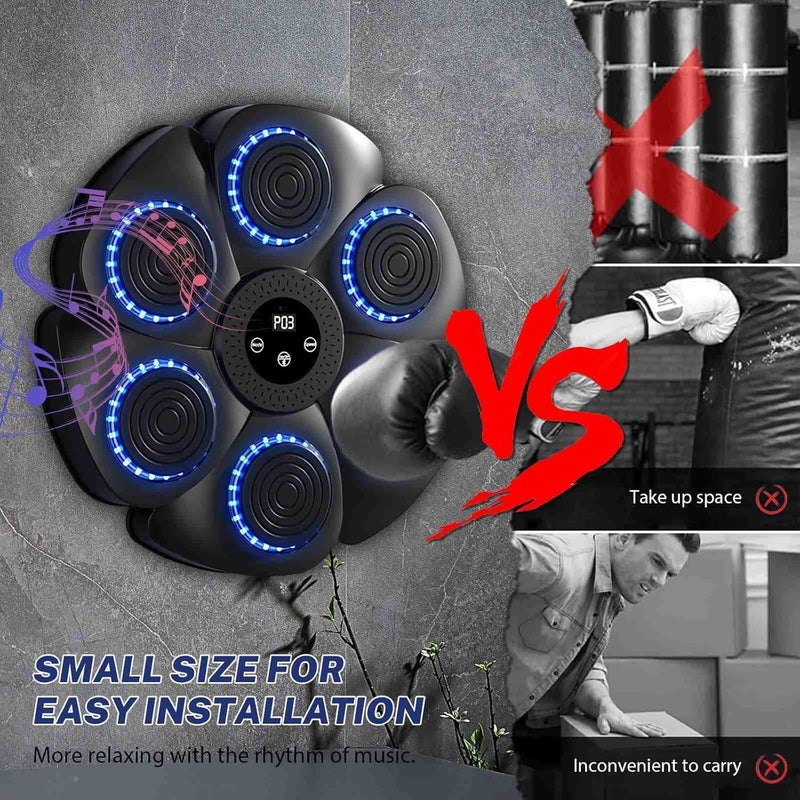 CBEX Music Boxing Machine for Home Gym, 9 Adjustable Speed Levels, Punch-Free Wall-Mounted Design, Bluetooth Speaker & Soft PU Material (Black) with Black Boxing Gloves - Image 5