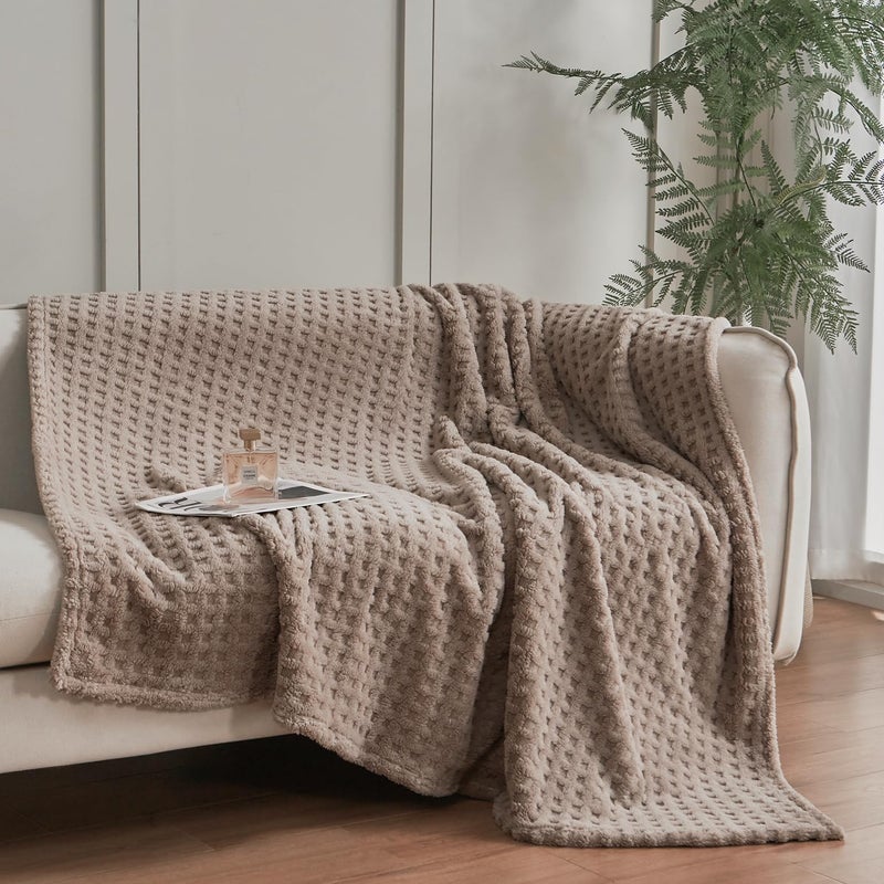 Serenhom Soft Cozy Fuzzy Fleece Throw Blanket, Waffle Light Taupe, 50x60 Inches â€“ Lightweight, Fluffy, and Warm 3D Jacquard All-Season Blanket for Couch, Bed, Sofa, Home Decor, Camping, and Travel - Image 4