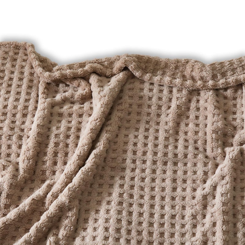 Serenhom Soft Cozy Fuzzy Fleece Throw Blanket, Waffle Light Taupe, 50x60 Inches â€“ Lightweight, Fluffy, and Warm 3D Jacquard All-Season Blanket for Couch, Bed, Sofa, Home Decor, Camping, and Travel - Image 5