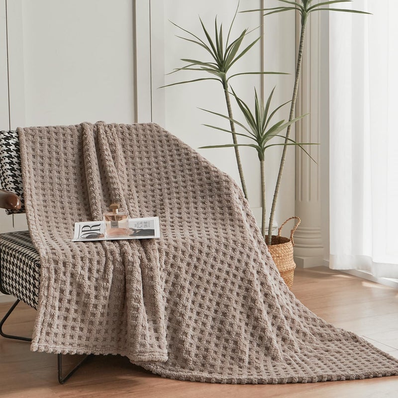 Serenhom Soft Cozy Fuzzy Fleece Throw Blanket, Waffle Light Taupe, 50x60 Inches â€“ Lightweight, Fluffy, and Warm 3D Jacquard All-Season Blanket for Couch, Bed, Sofa, Home Decor, Camping, and Travel - Image 2