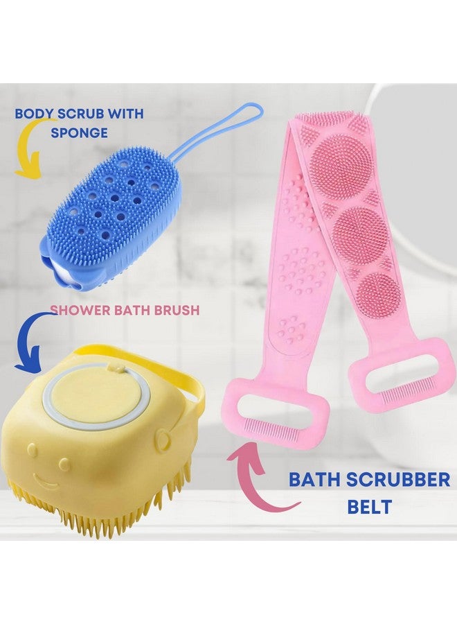 RENIAL® Silicone Body Back Scrubber Double Side Bathing Brush for Skin Deep Cleaning Massage, Bubble Bath Brush, Body Scrubber Belt, and Exfoliating Bath Brush Set (Pack of 1) - Image 2