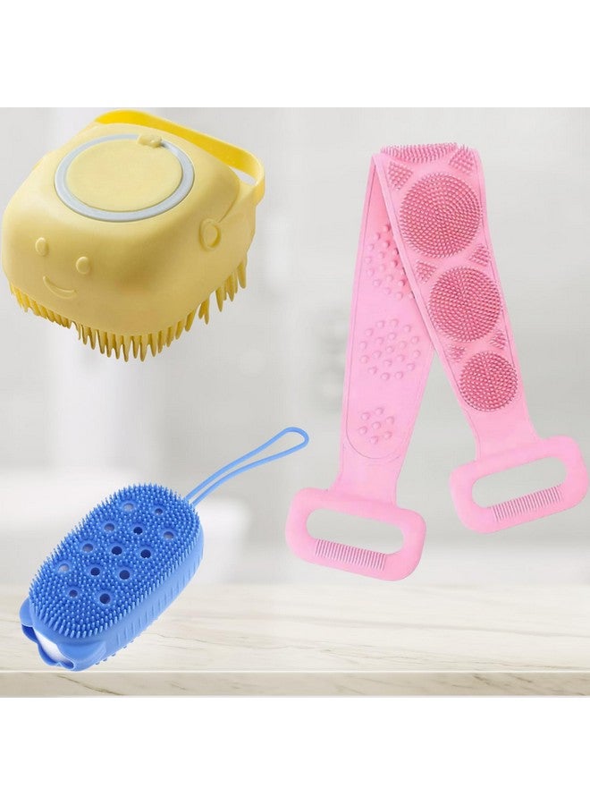 RENIAL® Silicone Body Back Scrubber Double Side Bathing Brush for Skin Deep Cleaning Massage, Bubble Bath Brush, Body Scrubber Belt, and Exfoliating Bath Brush Set (Pack of 1) - Image 1