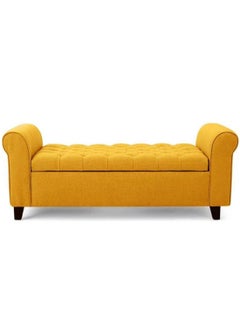 BLACK OAK BLACK OAK IF07 Upholstered Flip top Storage Bench 2 seater sofa Couch Poufffe Storage Ottoman (Yellow)  - Image 1