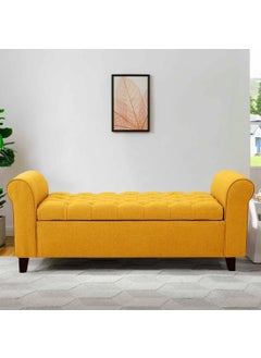 BLACK OAK BLACK OAK IF07 Upholstered Flip top Storage Bench 2 seater sofa Couch Poufffe Storage Ottoman (Yellow)  - Image 2