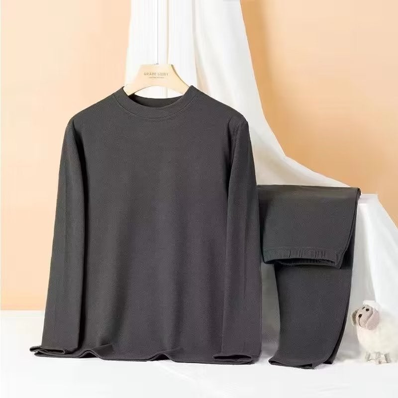Middle-aged and elderly peoples half-high collar two-piece plus size autumn clothes long pants mens velvet slim-fit fleece-lined thermal underwear suit Dark gray [derong half turtleneck set] [counter quality] 