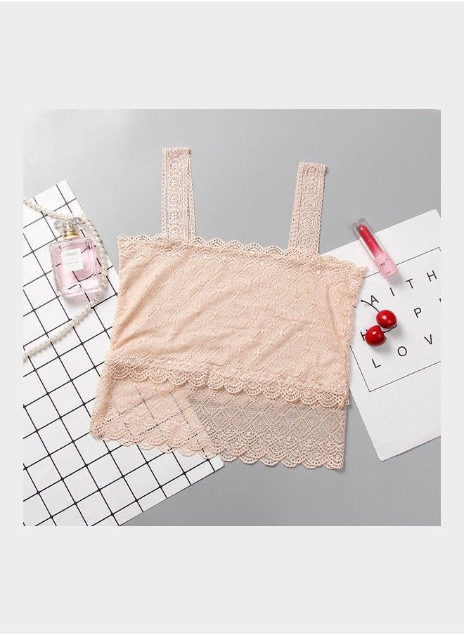 NIBEMINENT - Double Shoulder Strap Detail Hollow Out Top Beige - Image 1