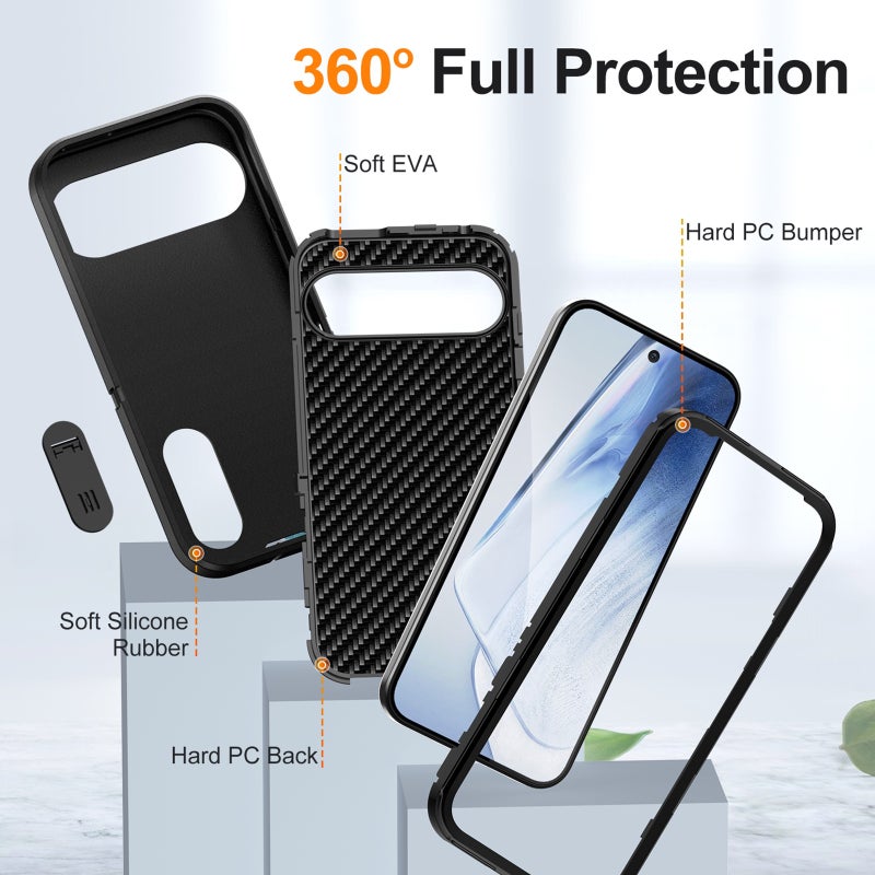 HuHa Protective Cover For Google Pixel 9 Rugged PC + Silicone Phone Case with Holder(Black) - Image 4