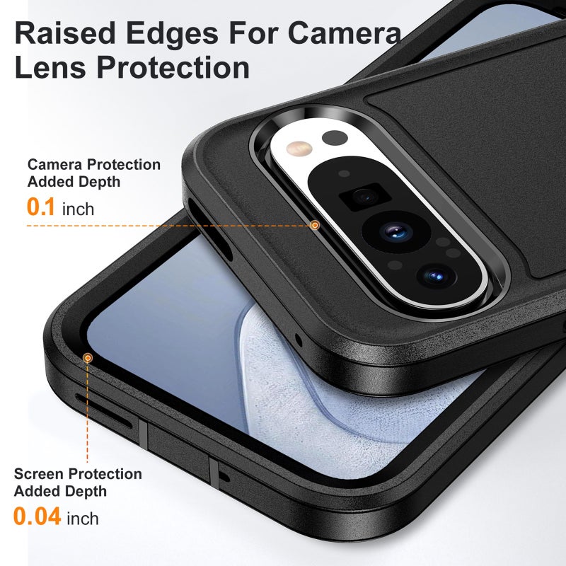 HuHa Protective Cover For Google Pixel 9 Rugged PC + Silicone Phone Case with Holder(Black) - Image 5