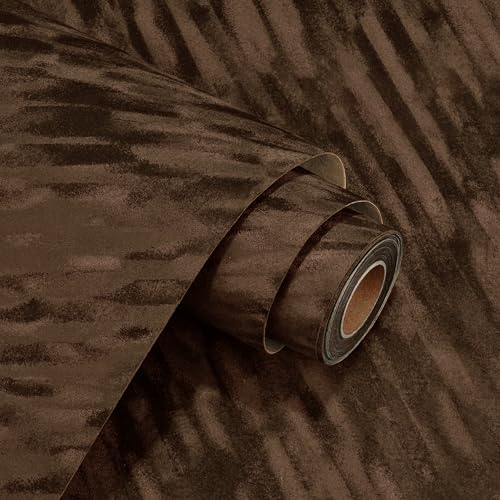 WESTICK Brown Self Adhesive Velvet Felt Wallpaper Thick Textured Contact Paper for Cabinets Thick Flocking Velvet Drawer Liner for DIY Crafts Jewelry Lining Bedroom Brown Wallpaper Vinyl 12x 80 - Image 1