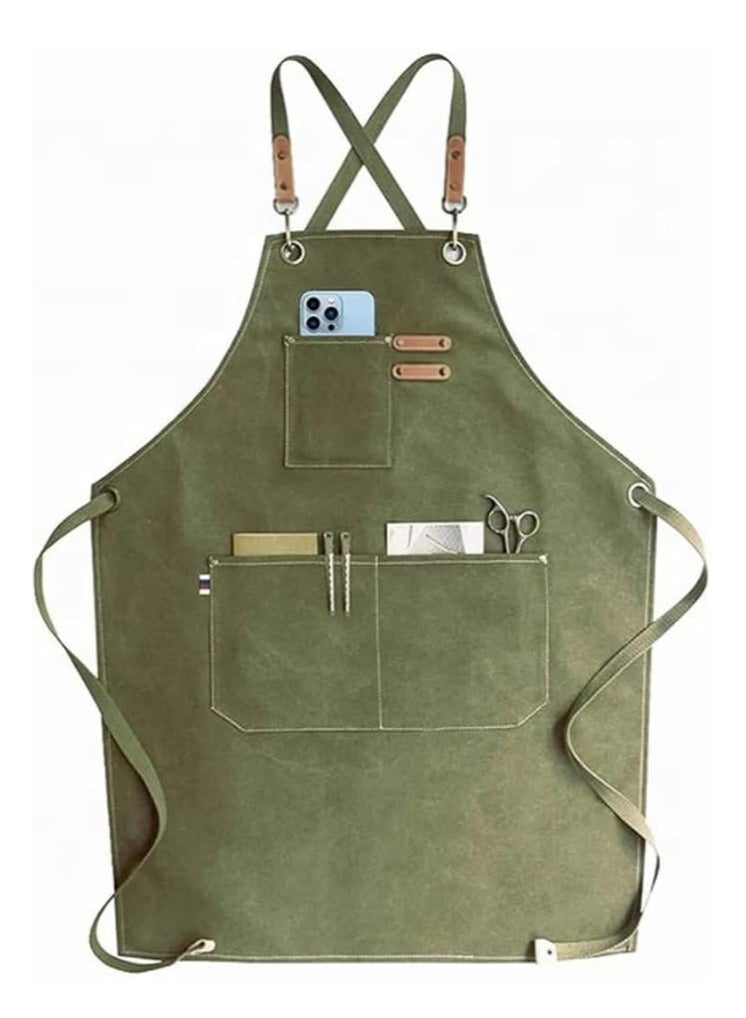 مريلة شيف شديدة التحمل للرجال والنساء مع جيوب كبيرة، مريلة قماشية مقاومة للماء والحرارة، قابلة للتعديل من الخلف للطبخ والمطبخ وصالونات الحلاقة والمطاعم - Image 1