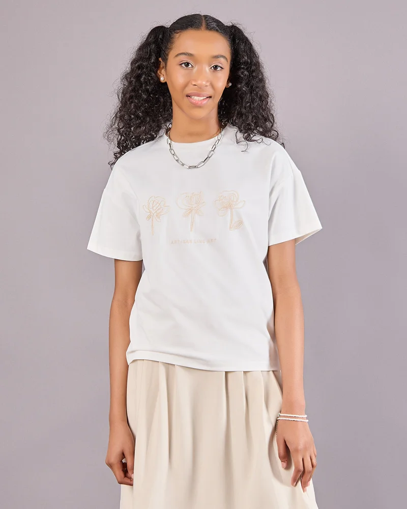 Redtag Senior Girls White Embroidered Top