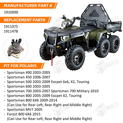 M MATI Rear Brake Master Caliper Assembly for Polaris Sportsman 400 450 500 600 700 800 1911075 1910690 with Pads - Image 2
