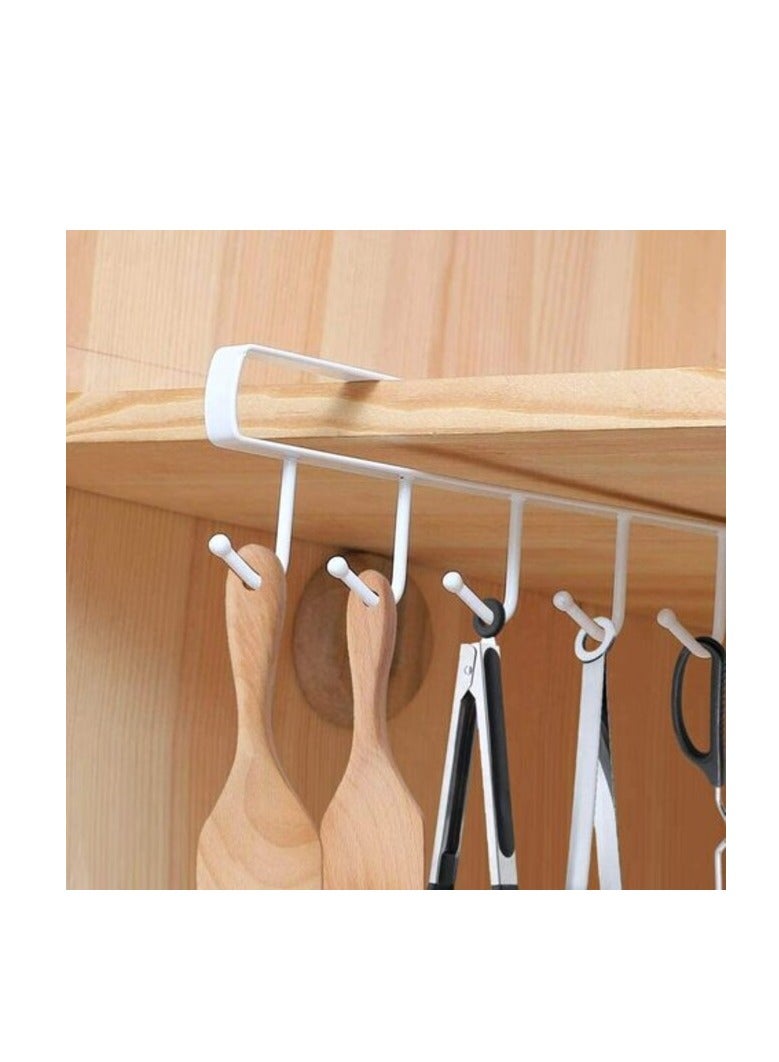 PROMASS 3pcs Mug Hooks Under Cabinet Mug Holder Rack, Drilling Free Hanger for Cups/Kitchen Utensils/Ties Belts/Scarf/Keys Storage, White  - Image 2
