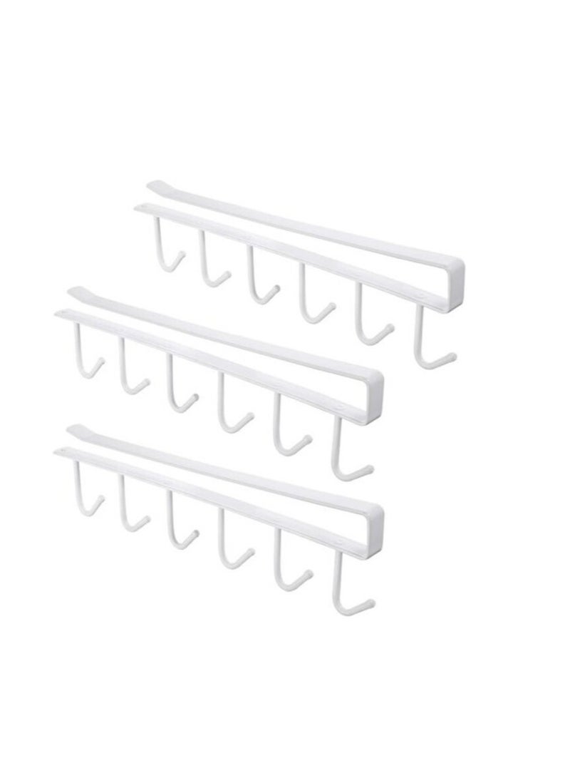 PROMASS 3pcs Mug Hooks Under Cabinet Mug Holder Rack, Drilling Free Hanger for Cups/Kitchen Utensils/Ties Belts/Scarf/Keys Storage, White  - Image 1