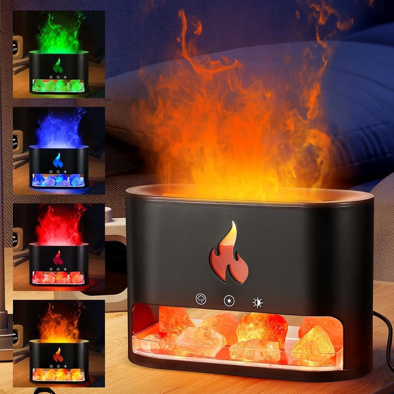 WIOR WIOR 2-in-1 Flame Essential Oil Diffuser, Flame Diffuser Humidifier with Energy Rock, Waterless Auto-Off Air Humidifiers Himalayan Salt Rock Scent Diffuser for Bedroom Office Spa Home Decor 