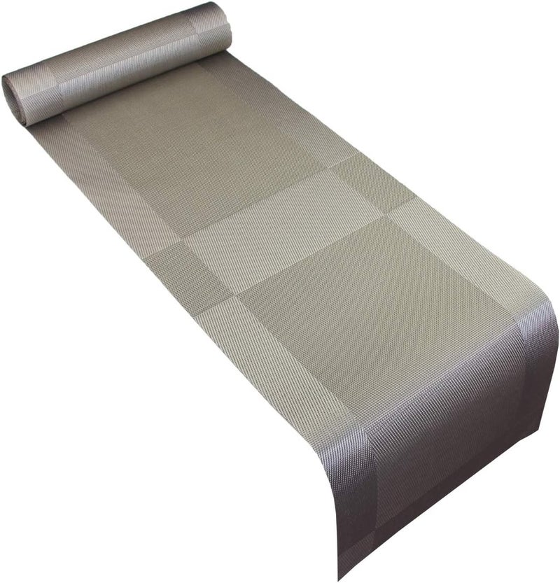 pigchcy Elegant Placemats with Matching Table Runner,Washable Placemats Crosswoven Vinyl Table mats Sets(6pcs Round Placemats+1pcs Table Runner,Grey Silver) - Image 4