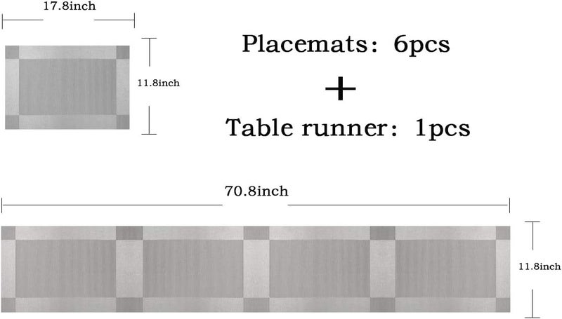 pigchcy Elegant Placemats with Matching Table Runner,Washable Placemats Crosswoven Vinyl Table mats Sets(6pcs Round Placemats+1pcs Table Runner,Grey Silver) - Image 3