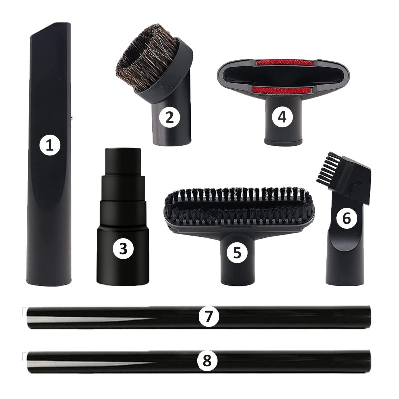 GEBDSM Vacuum Attachments, 1 1/4" Vacuum Cleaning Tools Kit for Shop Vac Accessories with 32mm/ 1.25" Extension Wands and Hose Adapter, 8 Pack - Image 1