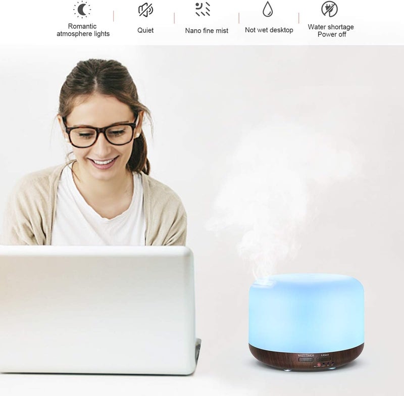 Marchred 300ML Essential Oil Diffuser with Remote Control,Ultrasonic Aromatherapy Air Diffuser Humidifier,Aroma Diffuser with 7 LED Color Changing Light for Large Room,Home (dark wood grain) - Image 2