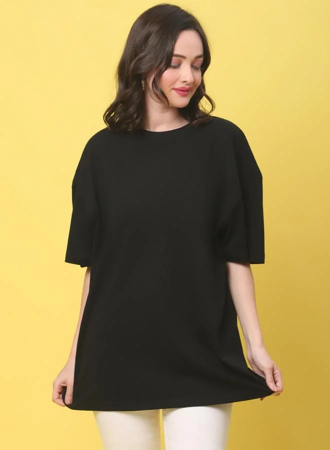 Styli Women Black Solid Oversized T-Shirt By Door74