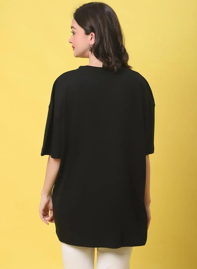 Styli Women Black Solid Oversized T-Shirt By Door74