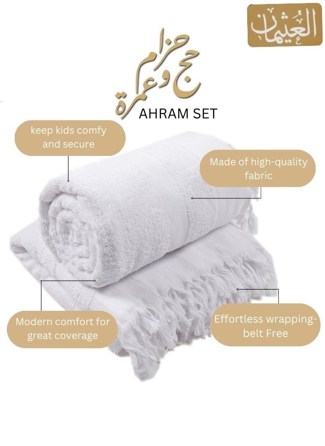 Al othaiman Al-Othaiman Kids's Ahram Set for Hajj & Umrah | Comfortable Muslim Wear Ihram Set | Ahram Towels for Boys | Umrah Wearing Towel | white ihram towel  - Image 3
