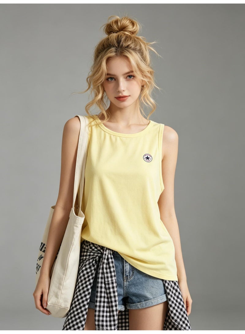 كونفرس CONVERSE classic logo T-neck vest, solid color sleeveless cotton sports vest women's casual basic undershirt - Image 2