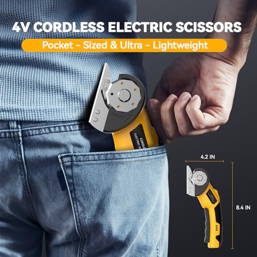 Zeleki Cordless Electric Scissors,4V Rechargeable Cardboard Cutter Heavy Duty Scissor with Safety Lock & LED Light for Box Carpet Plastic Fabric(Yellow) - Image 5