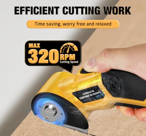 Zeleki Cordless Electric Scissors,4V Rechargeable Cardboard Cutter Heavy Duty Scissor with Safety Lock & LED Light for Box Carpet Plastic Fabric(Yellow) - Image 2