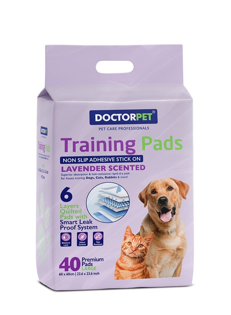 DOCTERPET Doctor Pet Training Pads Lavender 40's (60x60cm) – Large Rapid-Dry Leak-Proof Pads,Scented, 6 Layers Quilted, Superior Absorption, Odor Control, Pet Training for Dogs, Cats, Rabbits - Image 1