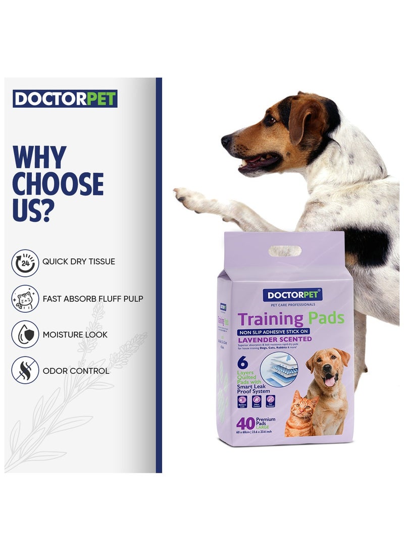 DOCTERPET Doctor Pet Training Pads Lavender 40's (60x60cm) – Large Rapid-Dry Leak-Proof Pads,Scented, 6 Layers Quilted, Superior Absorption, Odor Control, Pet Training for Dogs, Cats, Rabbits - Image 5