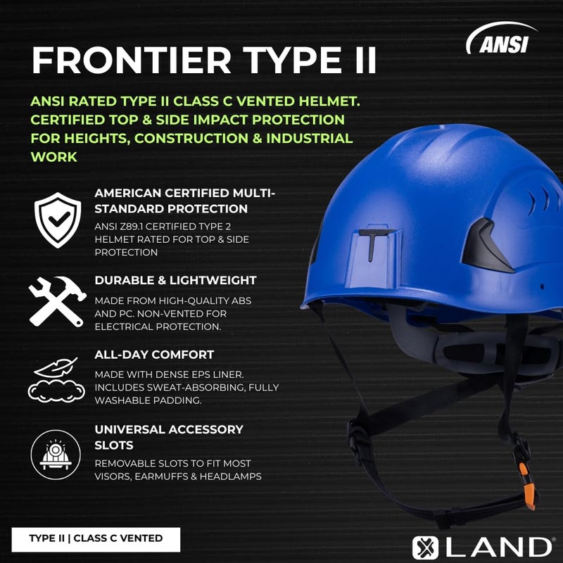 Land Helmets Frontier Type 2 Class C Vented Safety Helmet - ANSI/ISEA Z89.1 Type II OSHA Compliant Hard Hat. Used in Construction, Arbor, and Industrial Work. (Carbon Fiber Graph) - Image 2
