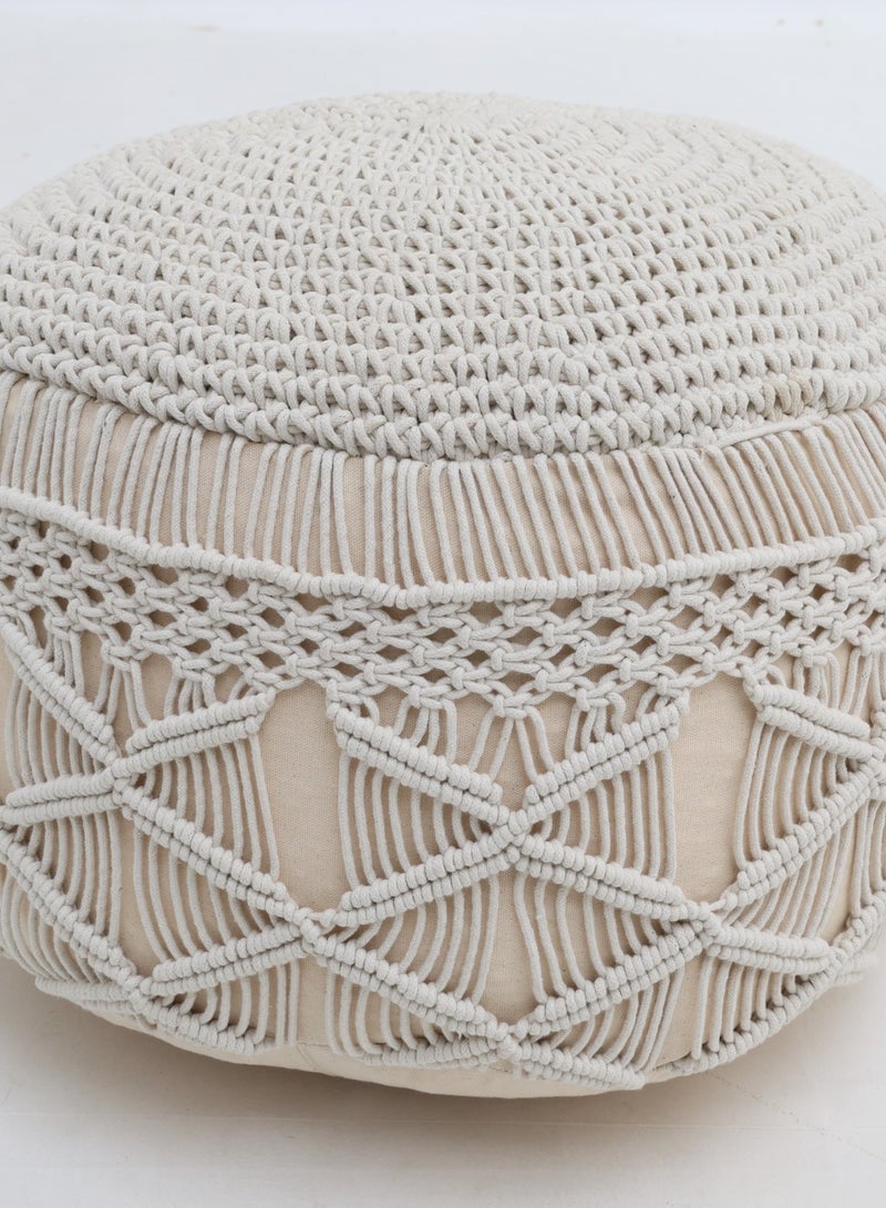 Ramsha Natural White Decorative Pouf for Living Room – PF-157 (50x50x30cm) - Image 5