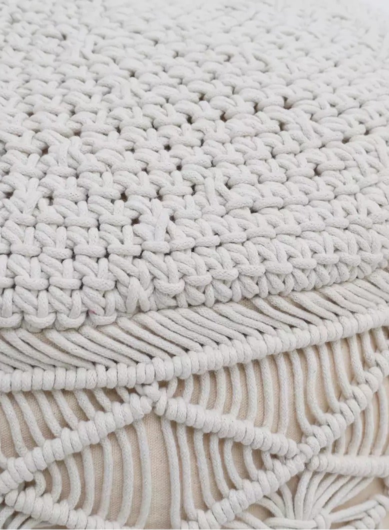 Ramsha Natural White Decorative Pouf for Living Room – PF-157 (50x50x30cm) - Image 2