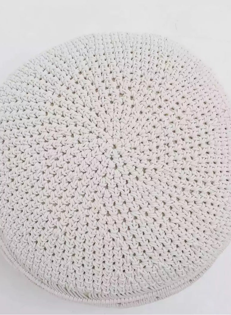 Ramsha Natural White Decorative Pouf for Living Room – PF-157 (50x50x30cm) - Image 3
