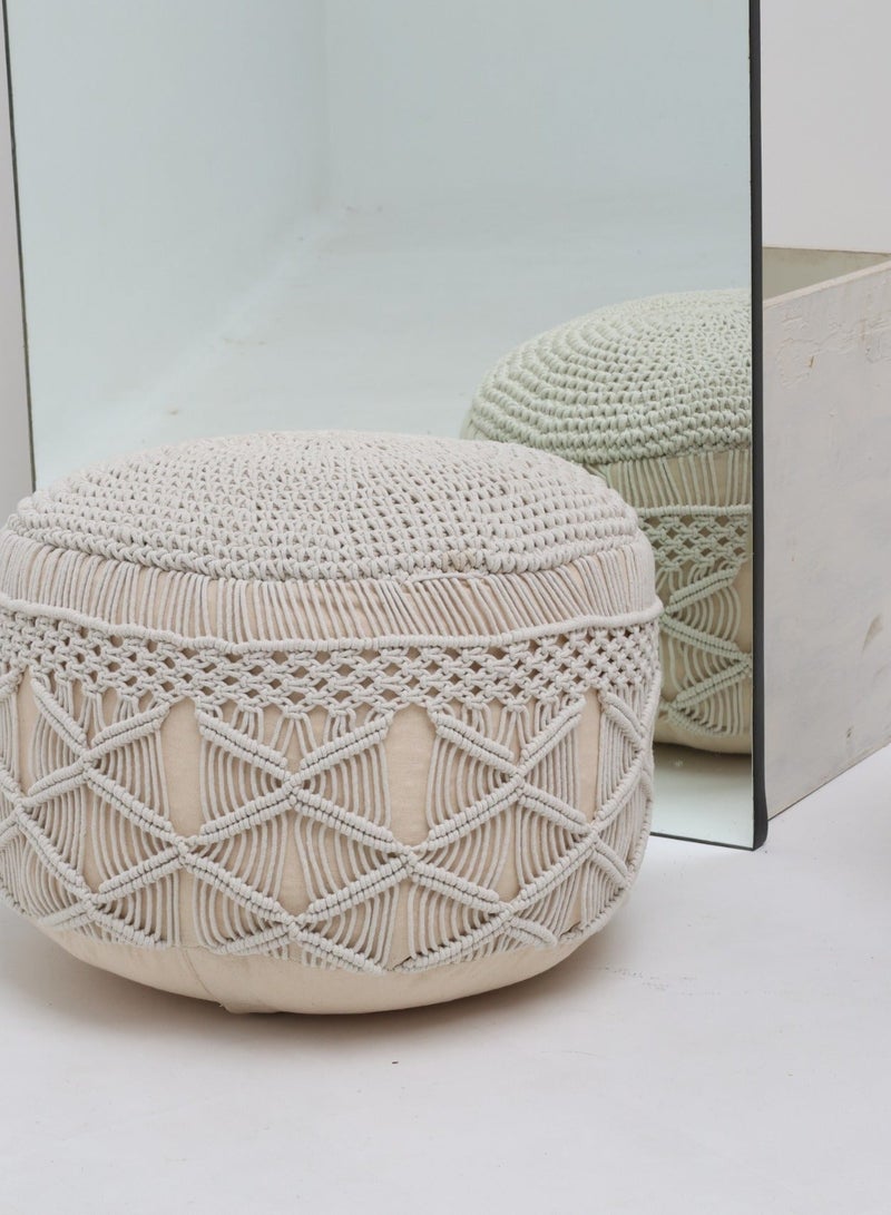 Ramsha Natural White Decorative Pouf for Living Room – PF-157 (50x50x30cm) - Image 1