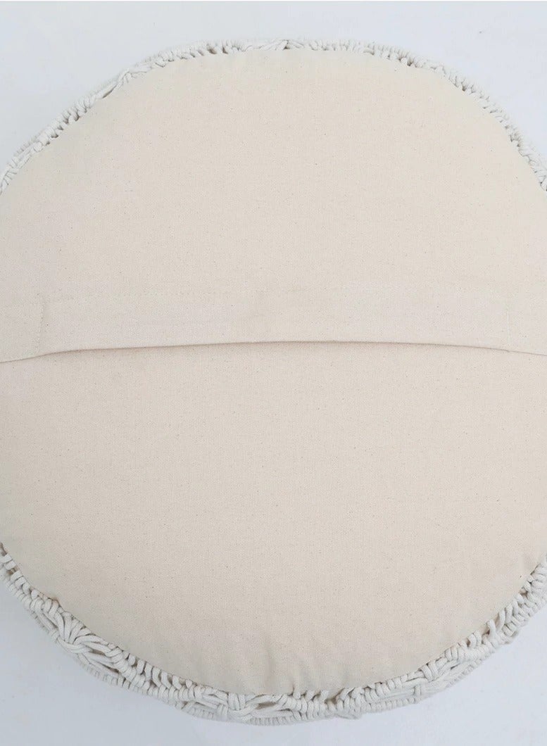 Ramsha Natural White Decorative Pouf for Living Room – PF-157 (50x50x30cm) - Image 4