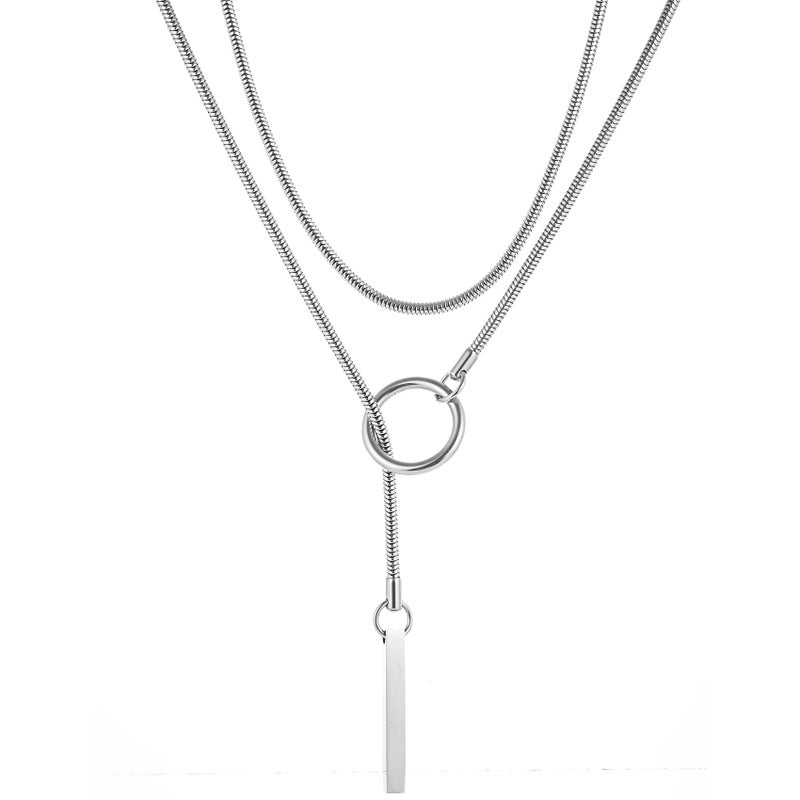 MIFYNN Slip Chain Necklace Stainless Steel Punk Rock Bar Pendant Choker Necklaces Adjustable Handmade Boho Long Lariat Necklace Statement Day Collar for Women (Long chain) - Image 1