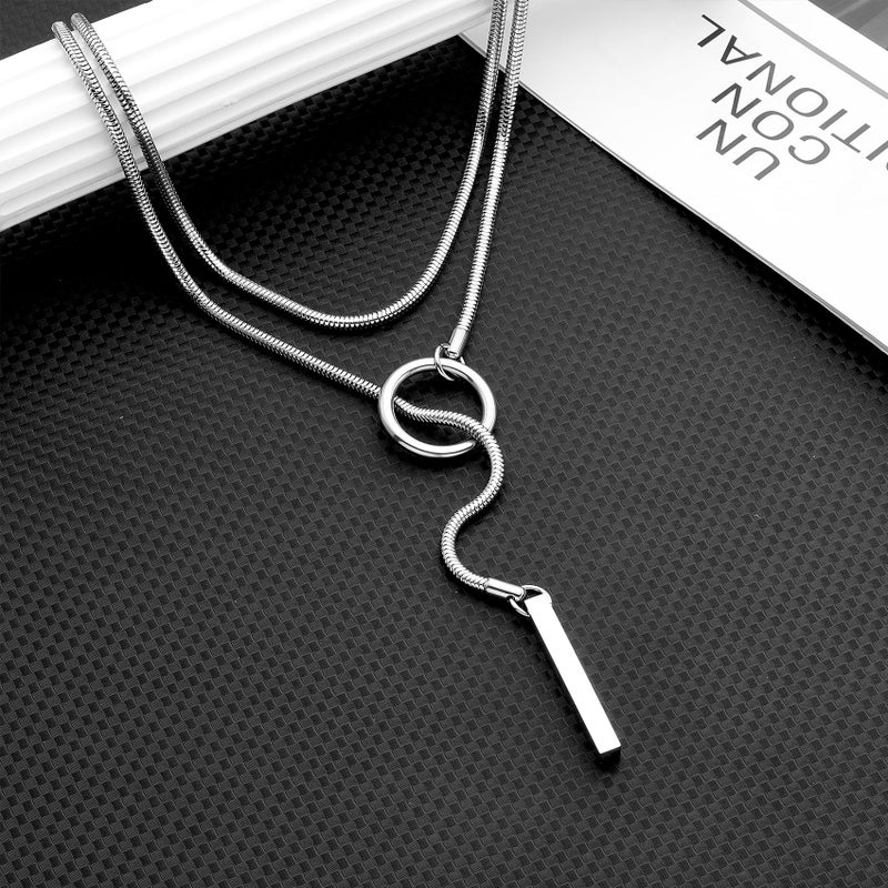 MIFYNN Slip Chain Necklace Stainless Steel Punk Rock Bar Pendant Choker Necklaces Adjustable Handmade Boho Long Lariat Necklace Statement Day Collar for Women (Long chain) - Image 5