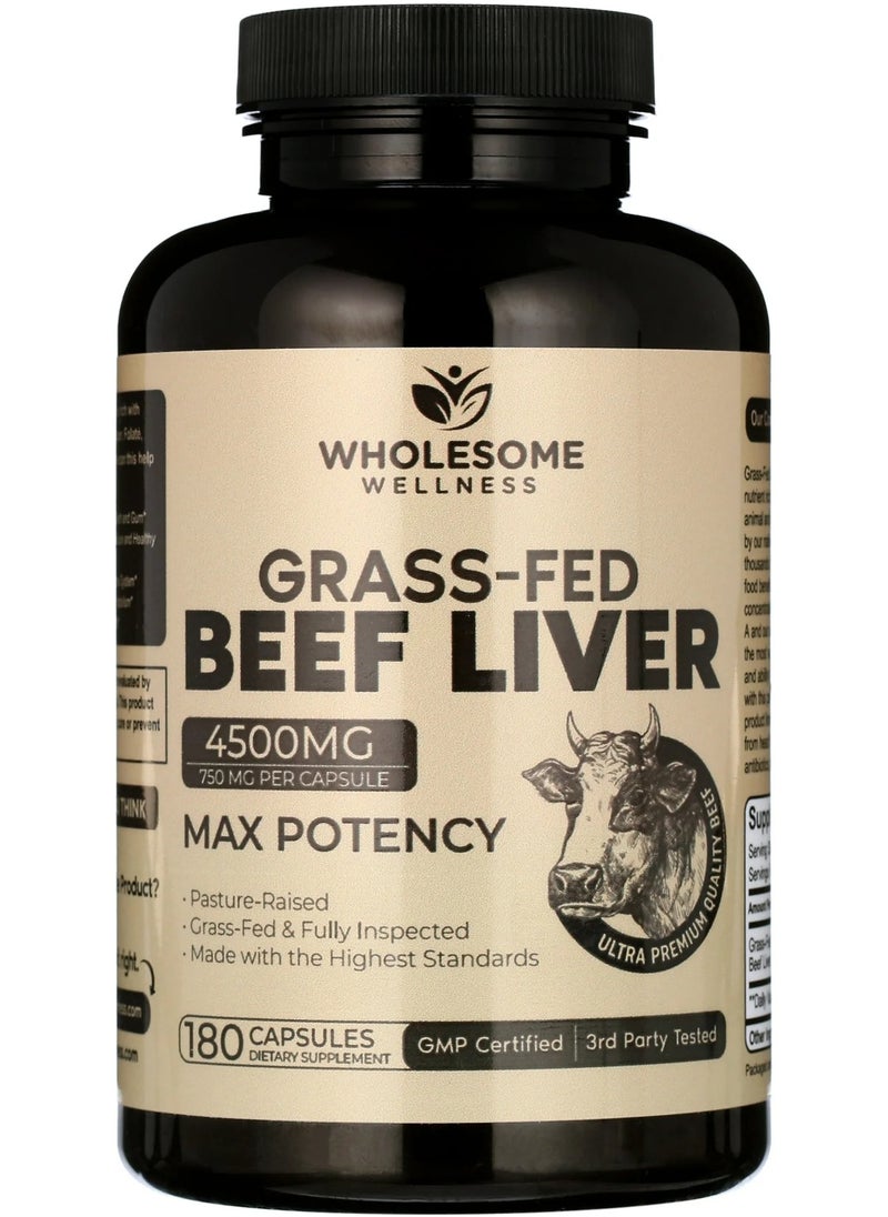 Wholesome Wellness Grass-Fed Beef Liver, 4500mg - 180 Capsules  - Image 1